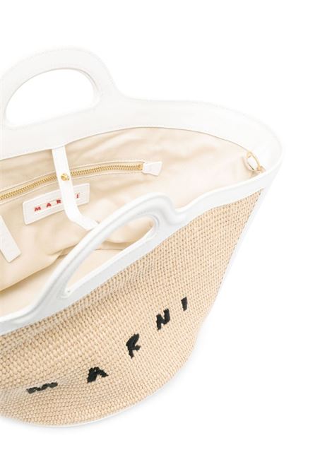 MARNI Borsa Tropicalia Summer Piccola In Pelle Bianca e Rafia Naturale - MARNI Black Friday Prezzi