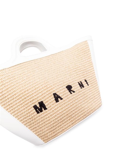 MARNI Borsa Tropicalia Summer Piccola In Pelle Bianca e Rafia Naturale - MARNI Black Friday Prezzi