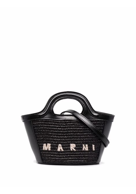 MARNI Borsa Tropicalia Summer Micro Nera In Pelle e Rafia - MARNI Vendita Calda