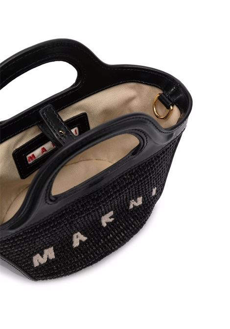 MARNI Borsa Tropicalia Summer Micro Nera In Pelle e Rafia - MARNI Vendita Calda