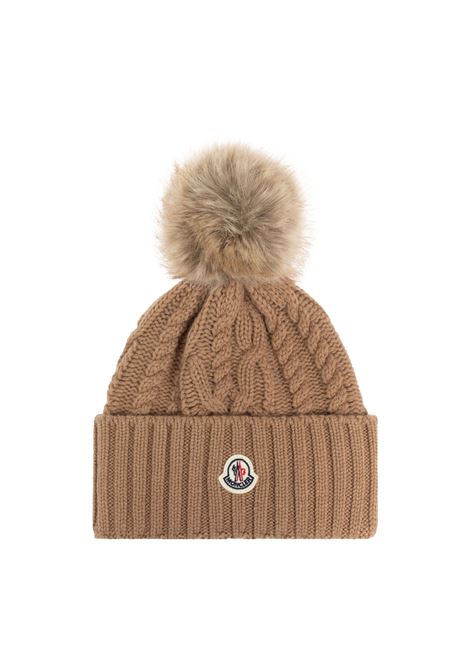 MONCLER Berretto Beige In Lana e Cashmere Con Pompon - MONCLER In Saldo