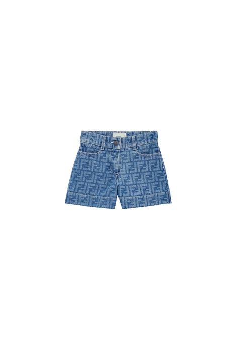 FENDI KIDS Shorts In Denim FF Blu Medio - FENDI KIDS Outlet