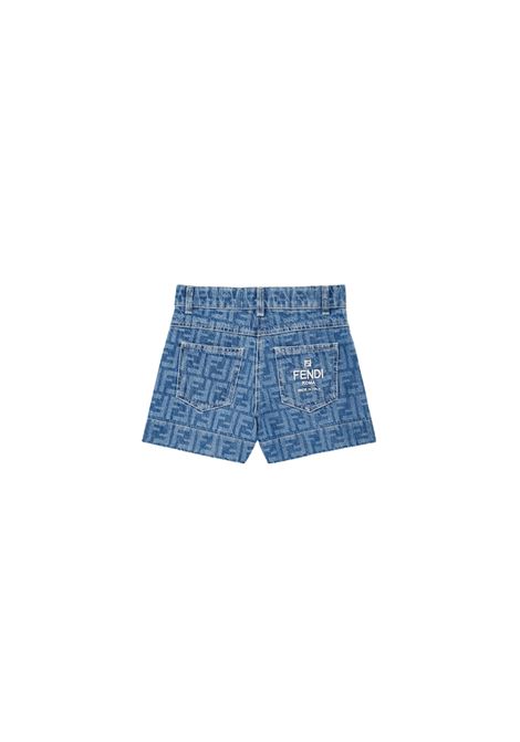 FENDI KIDS Shorts In Denim FF Blu Medio - FENDI KIDS Outlet