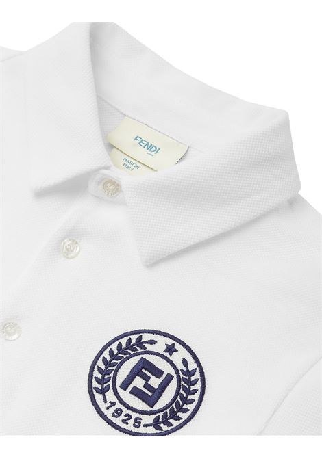 FENDI KIDS Polo In Piquet Di Cotone Bianco Gesso Con Bollo Blu - FENDI KIDS Offerte