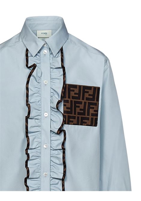 FENDI KIDS Camicia Azzurra Con Ruches e Motivo FF - FENDI KIDS Saldi Di Fabbrica