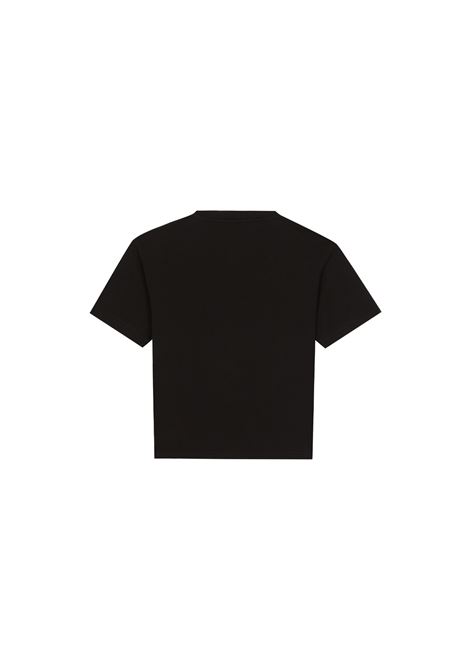 DOLCE & GABBANA KIDS T-Shirt Nera Con Stampa Floccata - DOLCE & GABBANA KIDS Convenienza