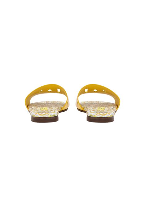 DOLCE & GABBANA KIDS Slide In Pelle Gialla Con Logo DG e Stampa Maiolica - DOLCE & GABBANA KIDS Sconto