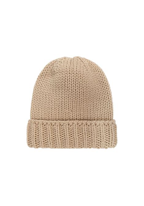 MONCLER ENFANT Berretto In Maglia Rasata Beige Chiaro Con Logo - MONCLER ENFANT Negozio