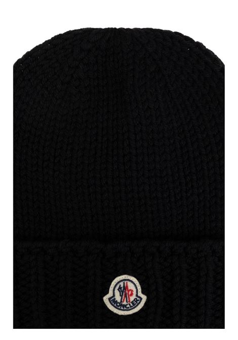 MONCLER ENFANT Berretto In Maglia Rasata Nera Con Logo - MONCLER ENFANT Moda