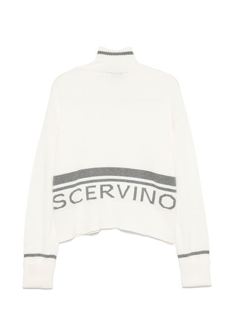 ERMANNO SCERVINO JUNIOR Maglione a Collo Alto Bianco Con Logo e Righe In Grigio - ERMANNO SCERVINO JUNIOR Fino Al -60%