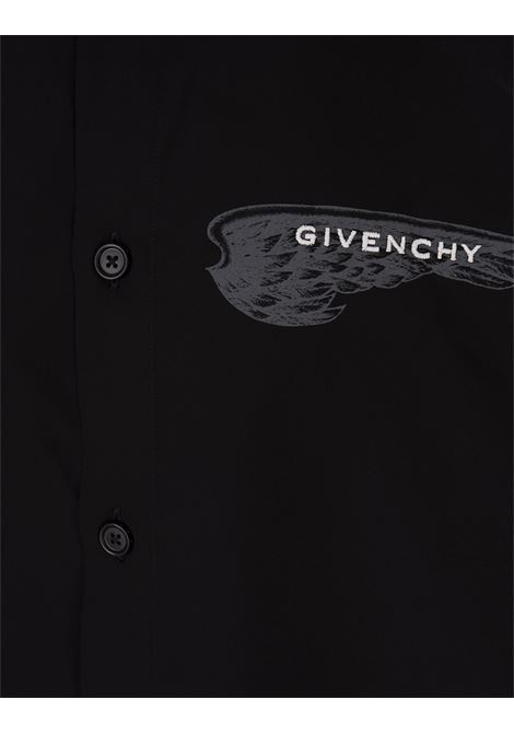 GIVENCHY Camicia Nera Con Stampa Logo Con Ali - GIVENCHY Moda