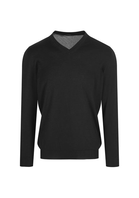KITON Pullover Scollo a V In Seta e Cashmere Antracite - KITON Italy
