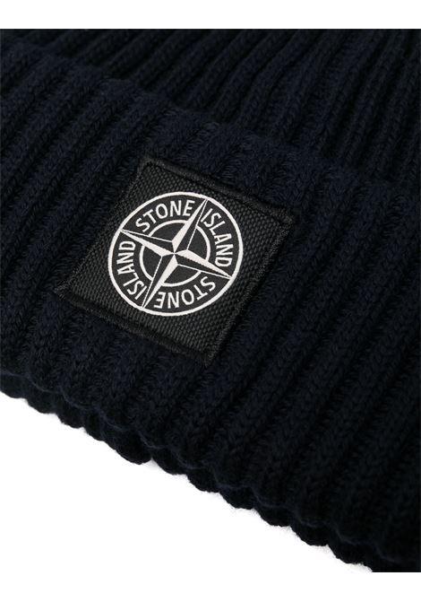 STONE ISLAND Berretto In Lana a Coste Blu Navy Con Logo - STONE ISLAND Lightning offer