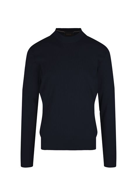 BOSS Maglione Regular Fit In Seta e Cotone Blu - BOSS Online