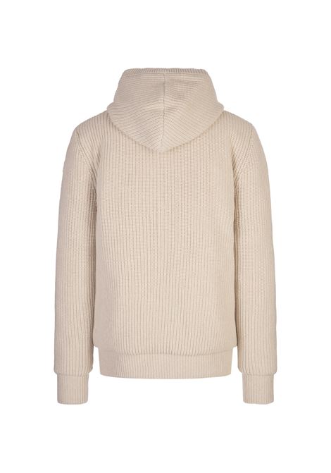 MONCLER Felpa Reversibile Con Zip e Cappuccio In Misto Lana Beige Chiaro - MONCLER Vendite Flash