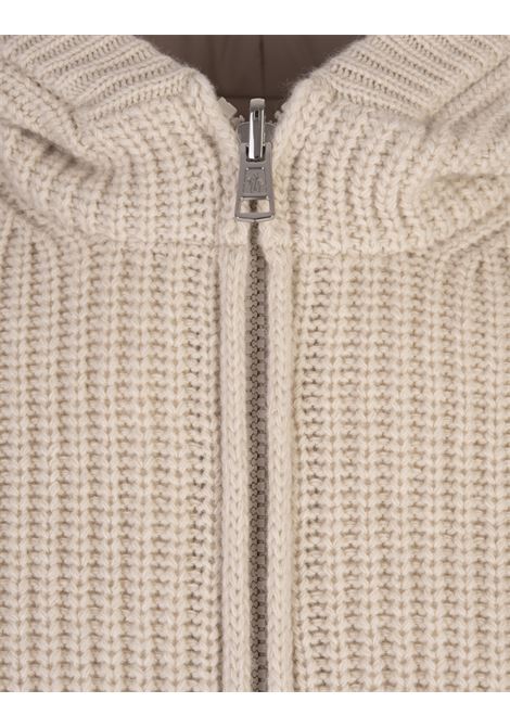 MONCLER Felpa Reversibile Con Zip e Cappuccio In Misto Lana Beige Chiaro - MONCLER Vendite Flash