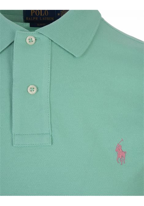 RALPH LAUREN Polo in Piquet Slim-Fit Verde Tramonto e Rosa - RALPH LAUREN Moda