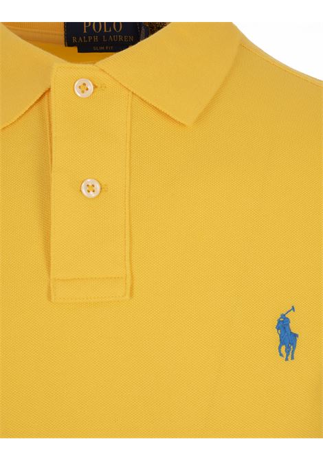 RALPH LAUREN Polo in Piquet Slim-Fit Giallo Oasi e Blu - RALPH LAUREN Italy