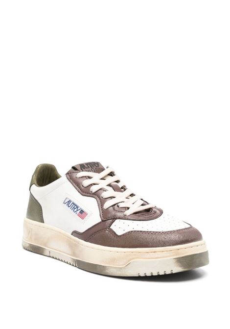 AUTRY Sneakers Medalist Low Super Vintage In Pelle Bianca Verde e Marrone - AUTRY Sconto