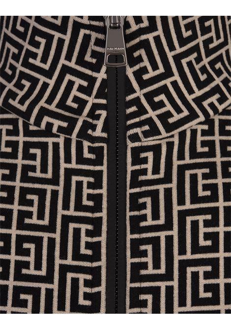 BALMAIN Bomber In Tessuto Monogram Avorio e Nero - BALMAIN Sconto