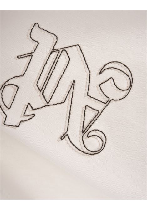 PALM ANGELS T-Shirt Bianca Con Monogram Ricamato - PALM ANGELS In Vendita