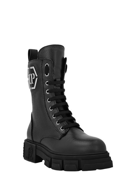 PHILIPP PLEIN Stivaletti Mid Flat In Pelle Embossed Nera - PHILIPP PLEIN Italy
