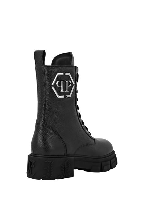 PHILIPP PLEIN Stivaletti Mid Flat In Pelle Embossed Nera - PHILIPP PLEIN Italy