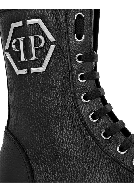 PHILIPP PLEIN Stivaletti Mid Flat In Pelle Embossed Nera - PHILIPP PLEIN Italy