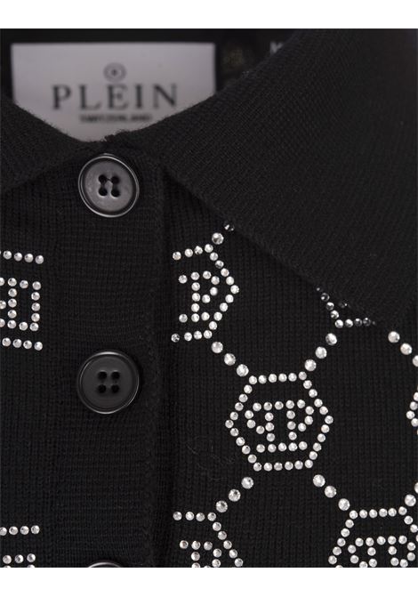 PHILIPP PLEIN Polo In Maglia Nera Con Monogram Di Strass - PHILIPP PLEIN Outlet