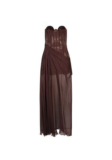 ERMANNO SCERVINO Abito Bustier Marrone In Pizzo Con Gonna In Seta - ERMANNO SCERVINO Pezzi Unici