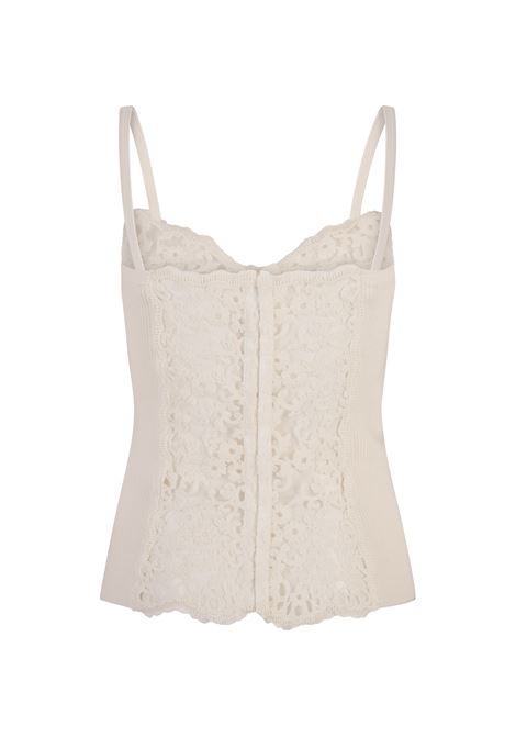 ERMANNO SCERVINO Top Bianco a Coste Con Pizzo Floreale - ERMANNO SCERVINO Negozi Online