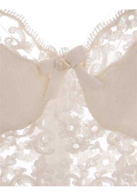 ERMANNO SCERVINO Top Bianco a Coste Con Pizzo Floreale - ERMANNO SCERVINO Negozi Online