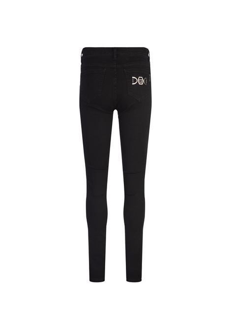 PHILIPP PLEIN Pantaloni Jegging Hexagon a Vita Alta In Denim Nero - PHILIPP PLEIN Saldi