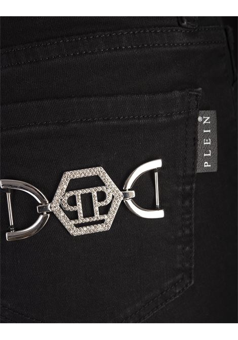 PHILIPP PLEIN Pantaloni Jegging Hexagon a Vita Alta In Denim Nero - PHILIPP PLEIN Saldi