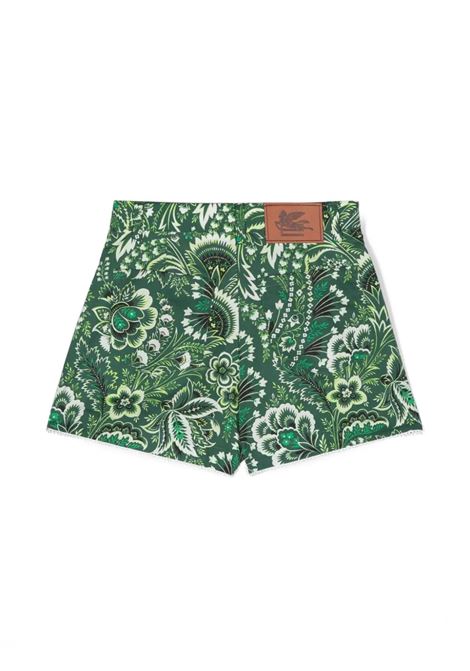 ETRO KIDS Shorts In Denim Verde Con Motivo Paisley - ETRO KIDS Moda