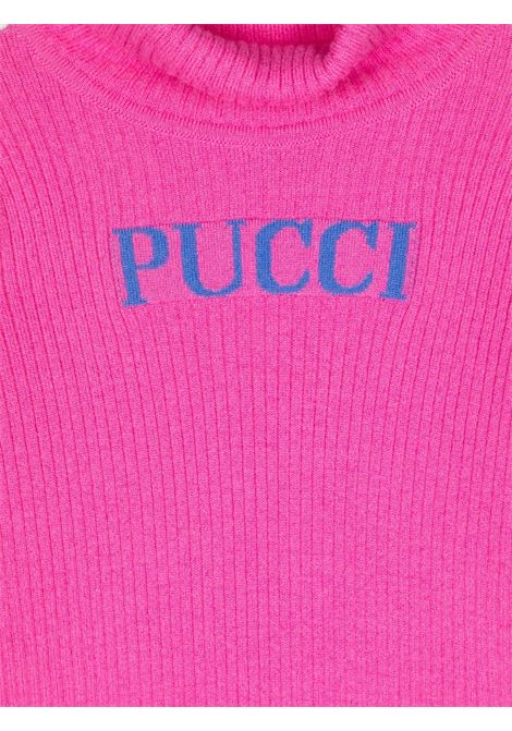 EMILIO PUCCI JUNIOR Maglione a Collo Alto Fucsia Con Logo - EMILIO PUCCI JUNIOR Promozione