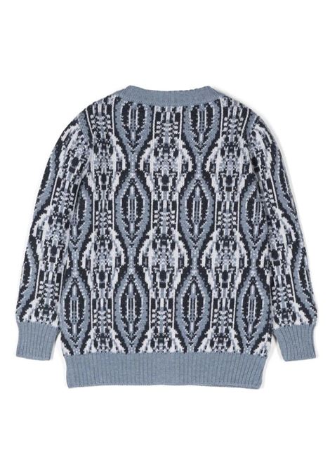 ETRO KIDS Cardigan In Lana Jacquard Azzurra Con Motivi Geometrici - ETRO KIDS Promozione Limitata