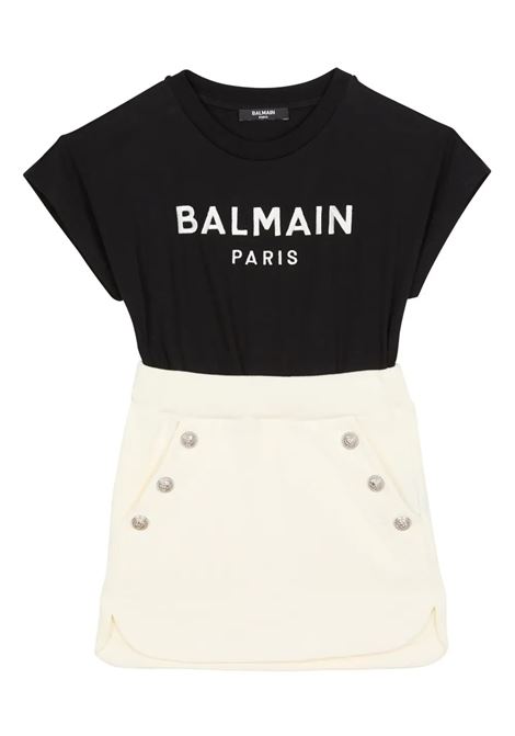 BALMAIN KIDS Abito Bianco e Nero Con Logo e Bottoni - BALMAIN KIDS Prezzo Ridotto