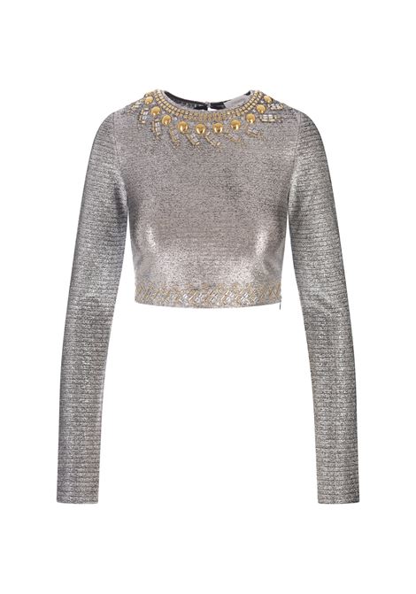RABANNE Top Crop In Lame' Argento Con Borchie - RABANNE In Vendita