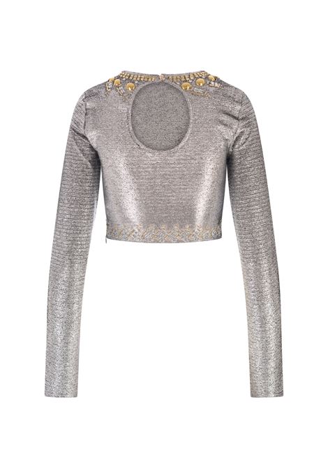 RABANNE Top Crop In Lame' Argento Con Borchie - RABANNE In Vendita