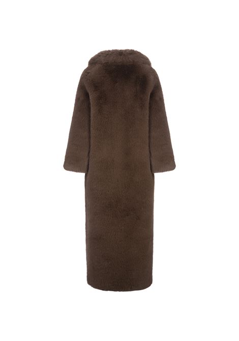 GIUSEPPE DI MORABITO Cappotto Lungo In Finta Pelliccia Marrone Con Spilla - GIUSEPPE DI MORABITO Offerta speciale