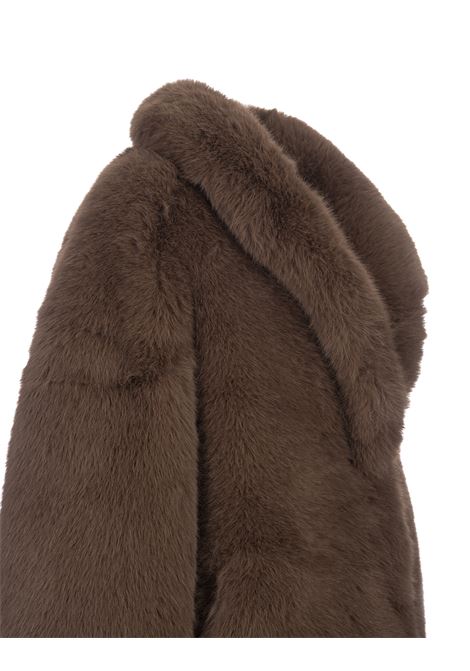 GIUSEPPE DI MORABITO Cappotto Lungo In Finta Pelliccia Marrone Con Spilla - GIUSEPPE DI MORABITO Offerta speciale