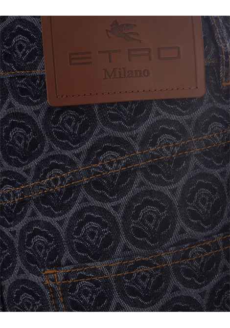 ETRO Jeans a Gamba Larga In Denim Blu Scuro Con Iconico Motivo - ETRO Smaltimento dello stoccaggio
