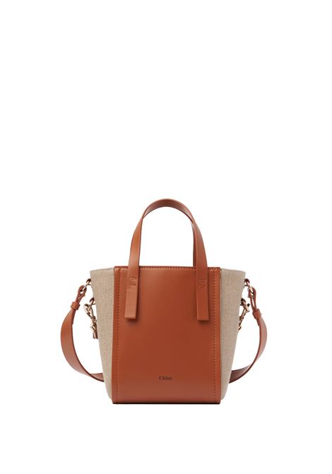 CHLOÉ Borsa "Sense" In Lino Naturale e Pelle Caramel - CHLOÉ Fino al 60% di sconto