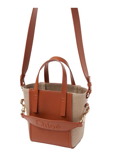 CHLOÉ Borsa "Sense" In Lino Naturale e Pelle Caramel - CHLOÉ Fino al 60% di sconto