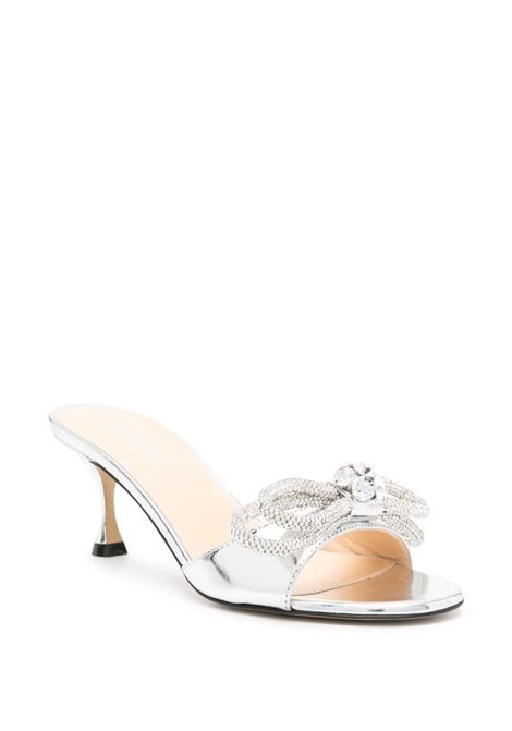MACH & MACH Mules 65 Double Bow In Pelle Metallizzata Argento - MACH & MACH 50% di sconto con spedizione gratuita