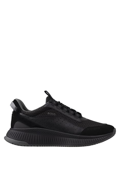 BOSS TTNM EVO Sneakers Nere In Pelle Liscia e Scamosciata e Mesh Con Suola a Spina Di Pesce - BOSS 50% di sconto per tempo limitato