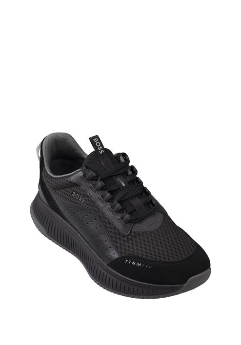BOSS TTNM EVO Sneakers Nere In Pelle Liscia e Scamosciata e Mesh Con Suola a Spina Di Pesce - BOSS 50% di sconto per tempo limitato