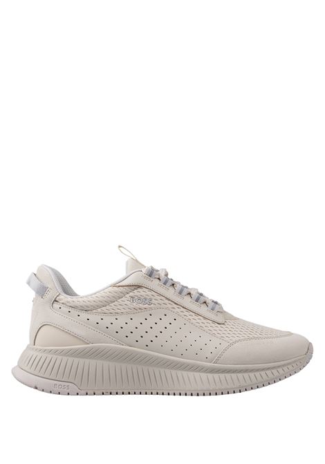 BOSS TTNM EVO Sneakers Bianche In Pelle Liscia e Scamosciata e Mesh Con Suola a Spina Di Pesce - BOSS Prezzo Ridotto