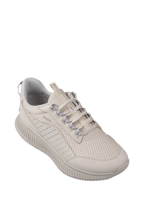 BOSS TTNM EVO Sneakers Bianche In Pelle Liscia e Scamosciata e Mesh Con Suola a Spina Di Pesce - BOSS Prezzo Ridotto